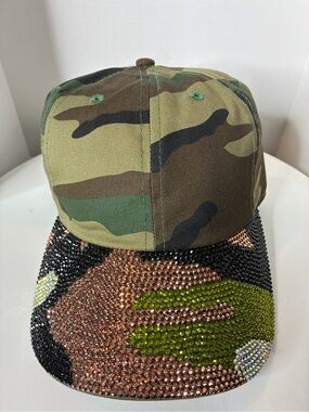 Custom Camo Rhinestone Cap - Brown & Green